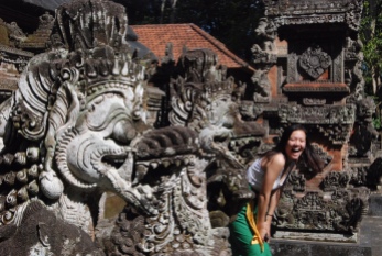 Having fun at another temple in Bali